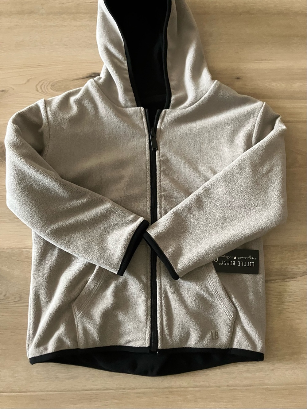 Little Bipsy Beige and Black Hooded Fleece Jacket reversible